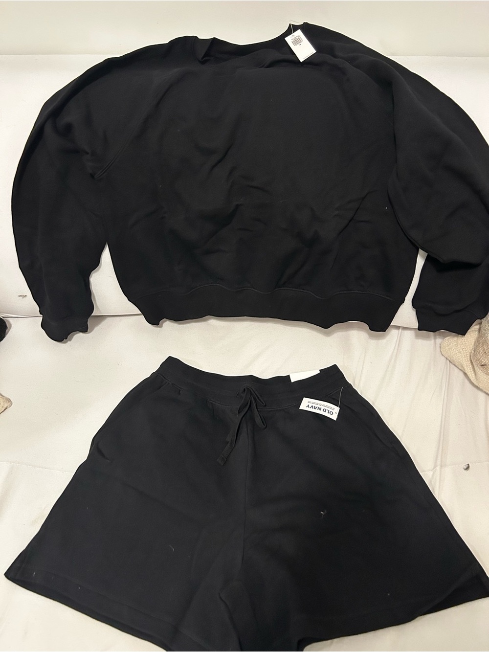 NWT OLD NAVY Black Drawstring Shorts  and Sweatshirt set, sz M